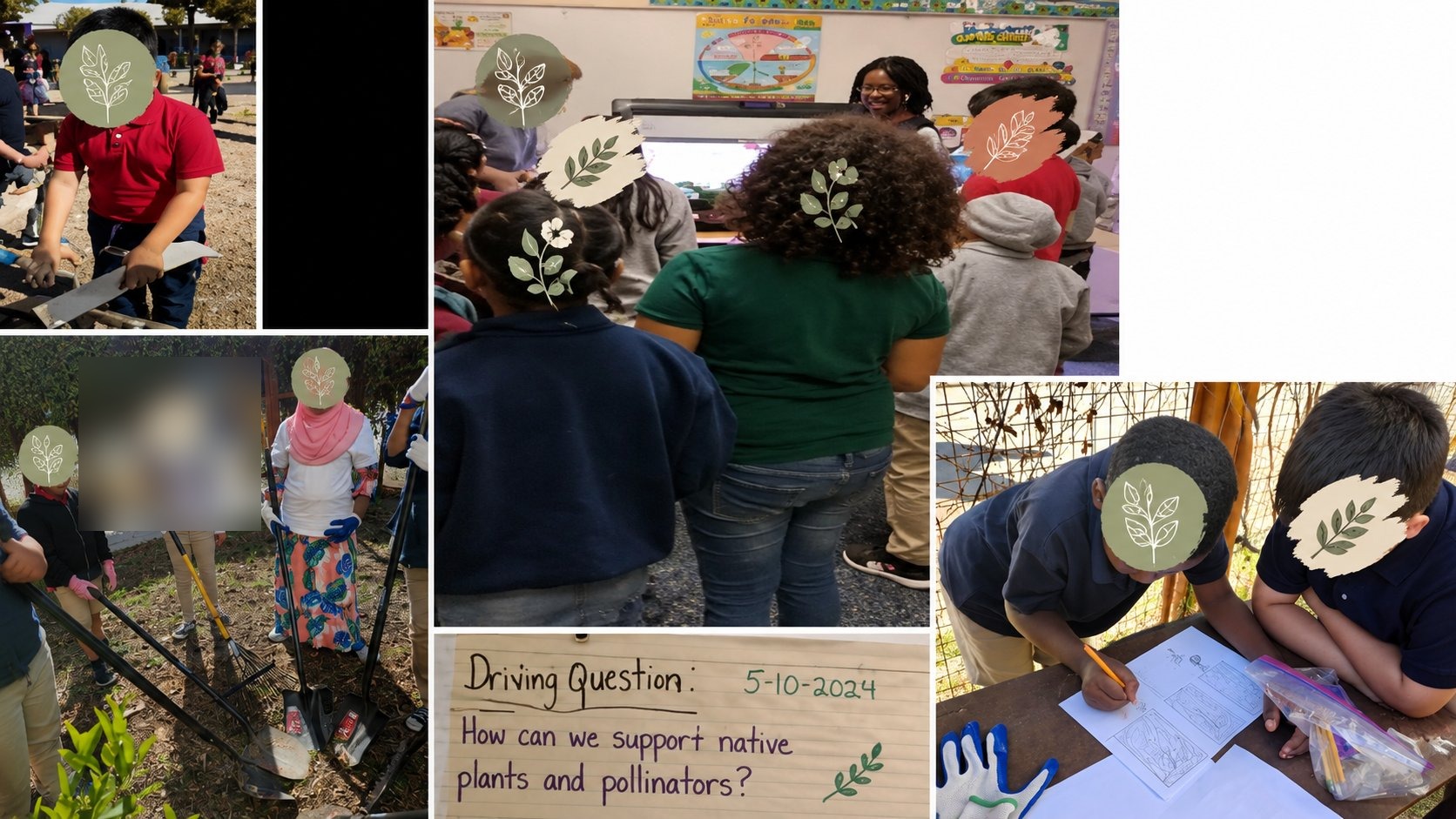 Students working in the school garden — visit the Garden section